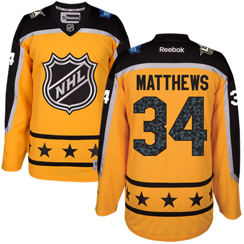Maple Leafs #34 Auston Matthews Yellow All-Star Atlantic Division Stitched NHL Jersey - Click Image to Close
